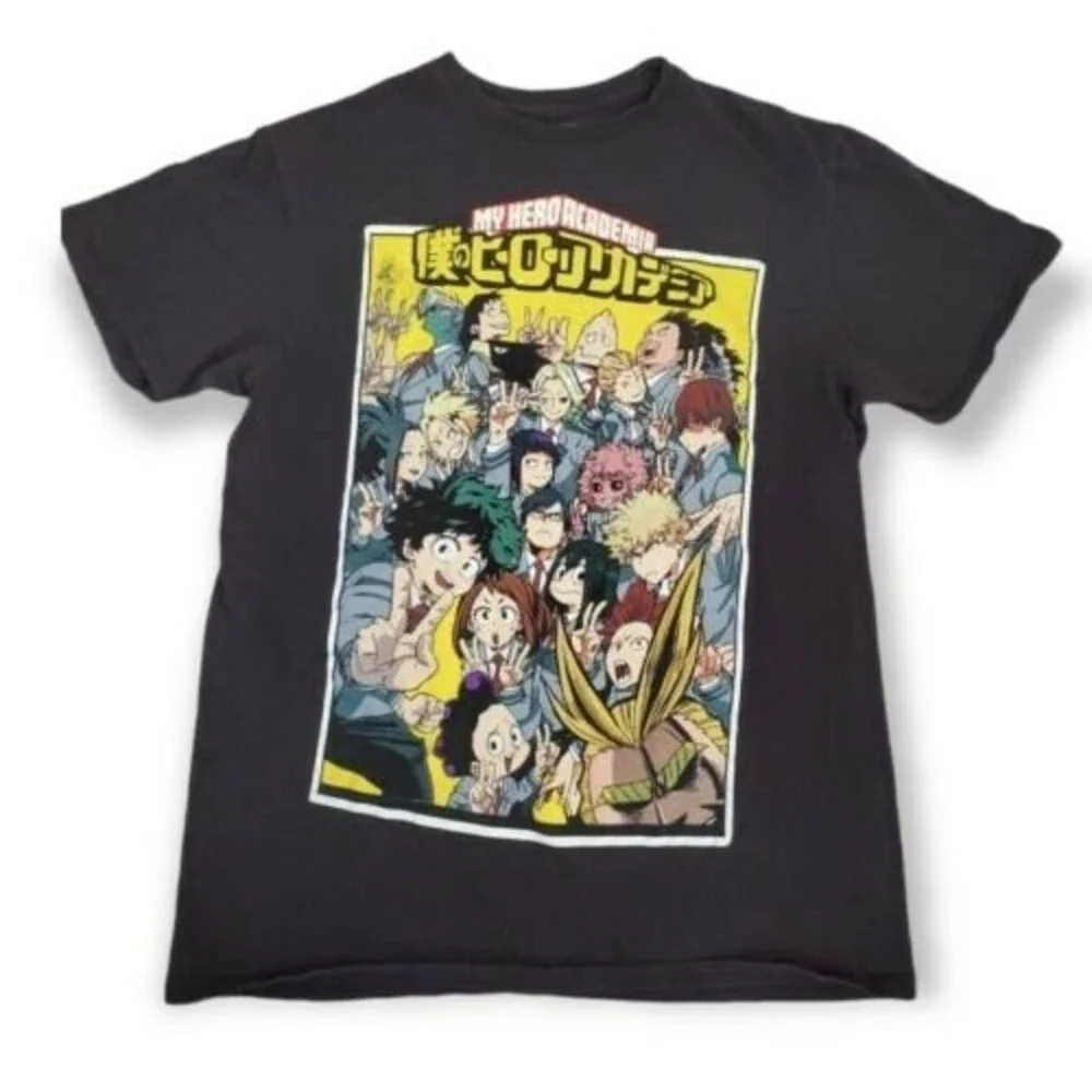 My Hero Shirt Men Medium Anime Academia Crew Neck Black Graphic Short Sleeve